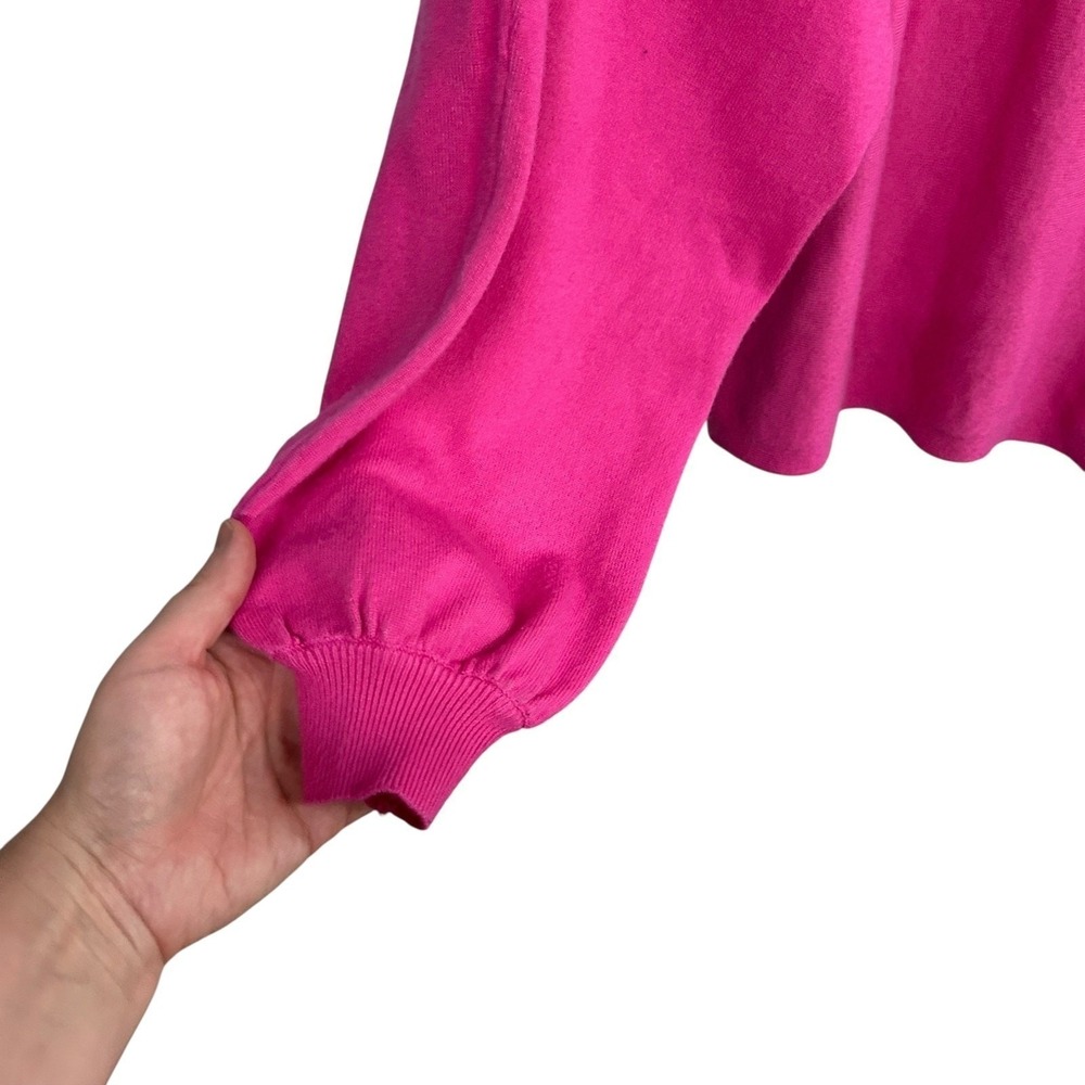 Hot Pink Balloon Sleeve Sweater S/M Ribbed Collar Bold Feminine Statement - Picture 2 of 7